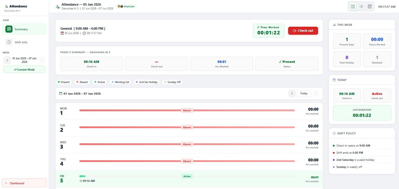 Employee attendance tracking and check-in interface