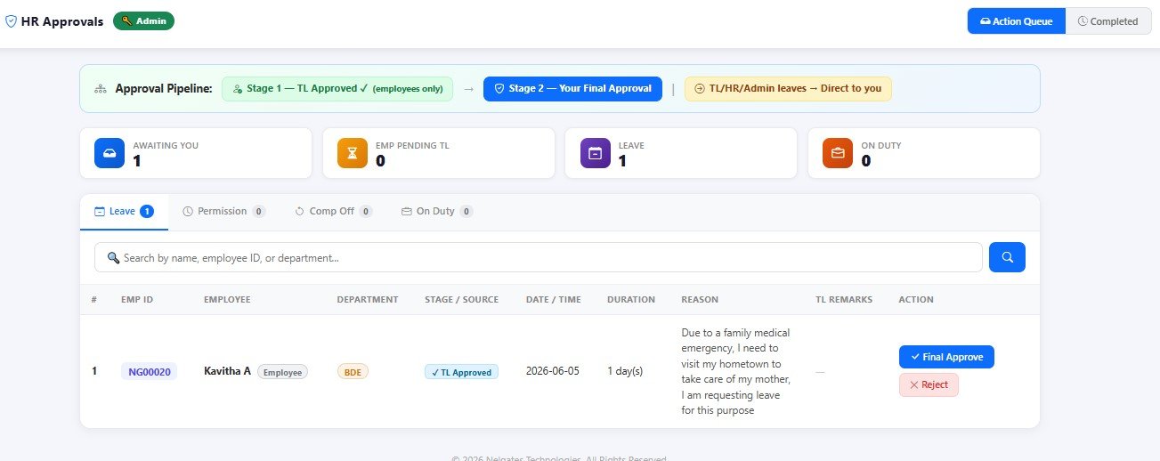 Leave request and approval workflow interface
